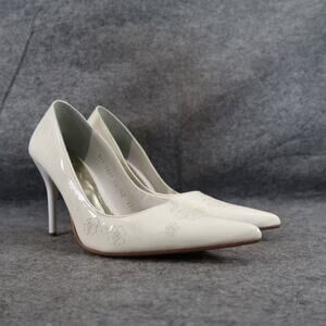 Andrea Shoes Womens 5.5 Stiletto Pumps Fashion Pointed Toe White Floral Wedding